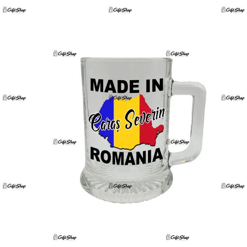 Made in caras severin romania, halba cu mesaj